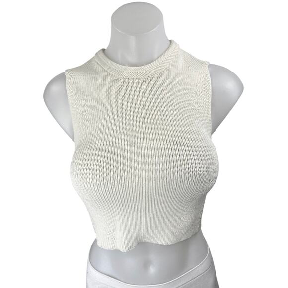 Aritzia Wilfred White Sleeveless Ribbed Knit Sculpt High Neck Crop Top Size XS - Picture 1 of 4